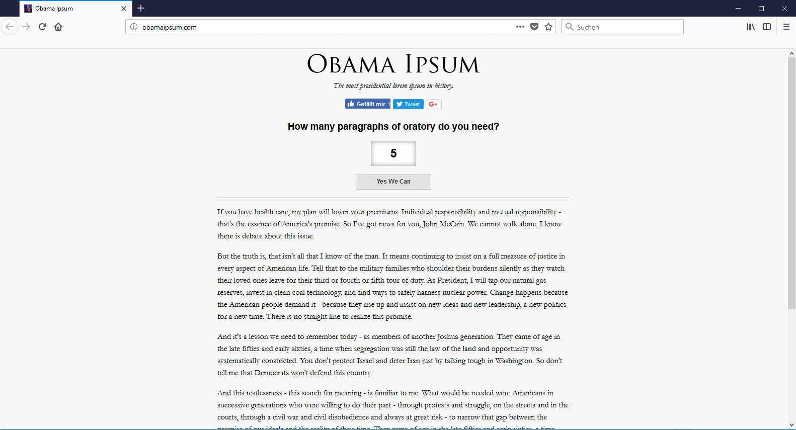 Einer der Blindtext Alternativen mit echtem Informationsgehalt: Das Obama Ipsum.